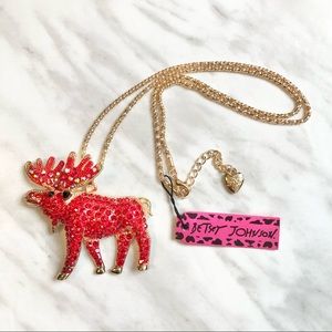 🎉 NWT Betsey Johnson Crystal Moose Pendant Necklace